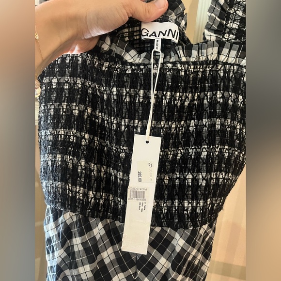 NWT Ganni smocked bodice gingham seersucker dress - Picture 4 of 7
